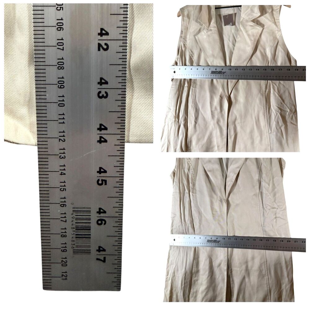 J Jill Wearever Trench Vest XL Oatmeal Longline Open Sleeveless Tie Waist Pocket - Picture 7 of 11